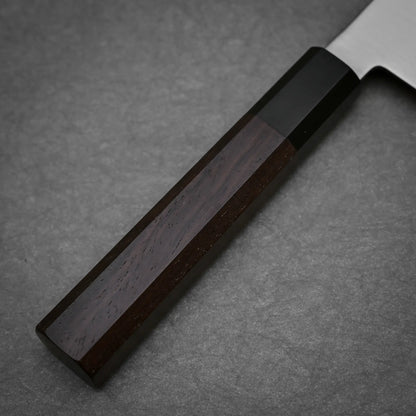 Close-up view of the handle of 210mm Hatsukokoro Hayabusa SG2 gyuto knife 