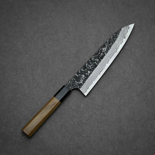 Nigara knife SLD kurouchi damascus 210mm gyuto showing complete blade profile