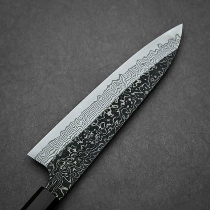 Nigara knife SLD kurouchi damascus 210mm gyuto left side view