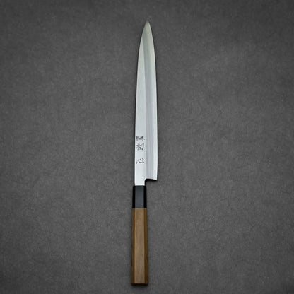 270mm Hatsukokoro Shirasagi ginsan yanagiba knife displaying full blade shape