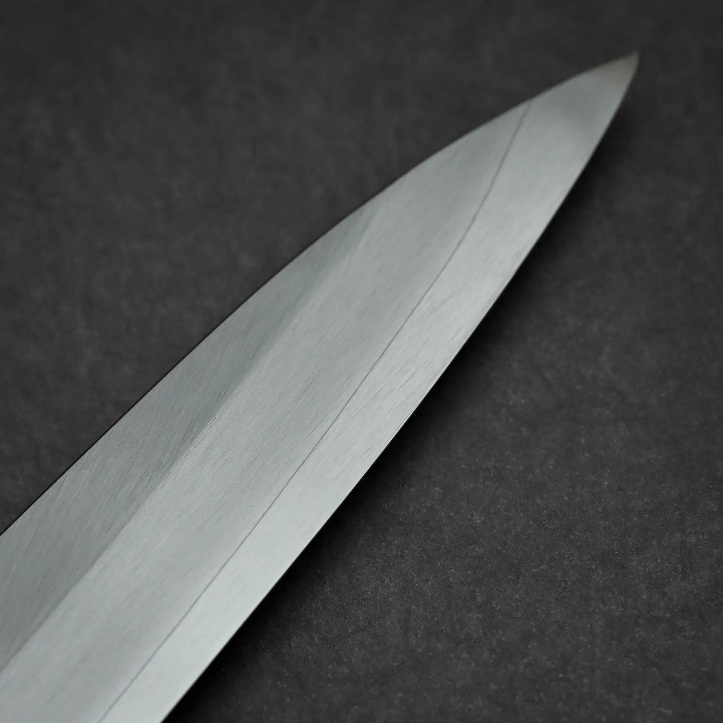 Close-up shot of 300mm Hatsukokoro Shirasagi ginsan yanagiba knife showing tip area