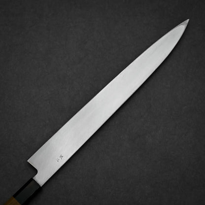 300mm Hatsukokoro Shirasagi ginsan yanagiba knife left side view