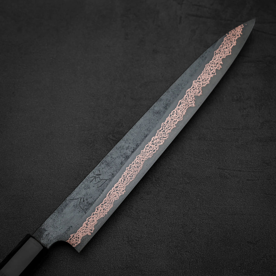 rumitsu Hatsukokoro Yorokobi SLD kurouchi copper damascus sujihiki