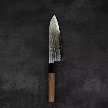 覇虎 HAKO DOUBLE SPICE Hatsukokoro Habayusa aogami#2 rainbow damascus santoku 180mm