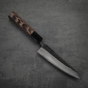 Top down view of Hatsukokoro Kumokage kurouchi damascus aogami#2 honesuki knife