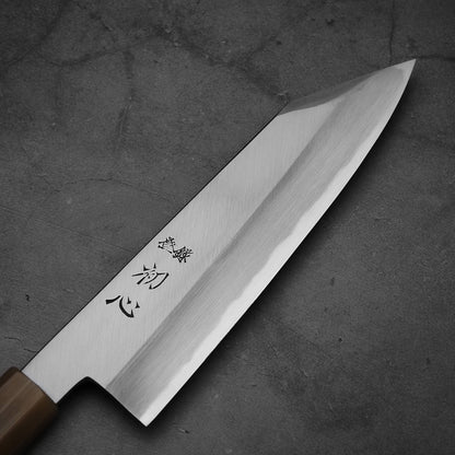 Close up view of Nakagawa bunka with aogami#1 steel. This Japanese knife is sharpened by Morihiro hamono. 