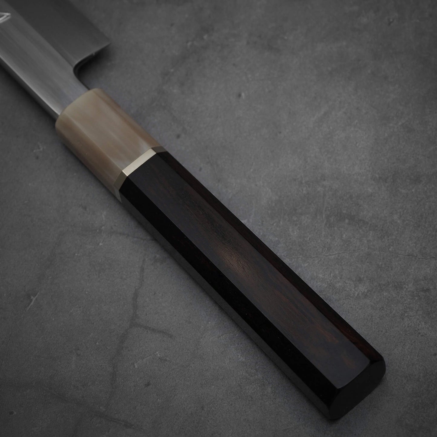 Close up view of the handle of Nakagawa 300mm yanagiba with aogami#1 steel. This sushi knife is sharpened by Morihiro hamono. 