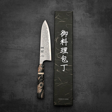 Hatsukokoro x Yauji damascus aogami#2 single bevel santoku 165mm