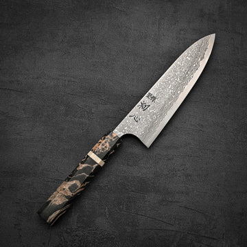 Hatsukokoro x Yauji damascus aogami#2 single bevel santoku 165mm