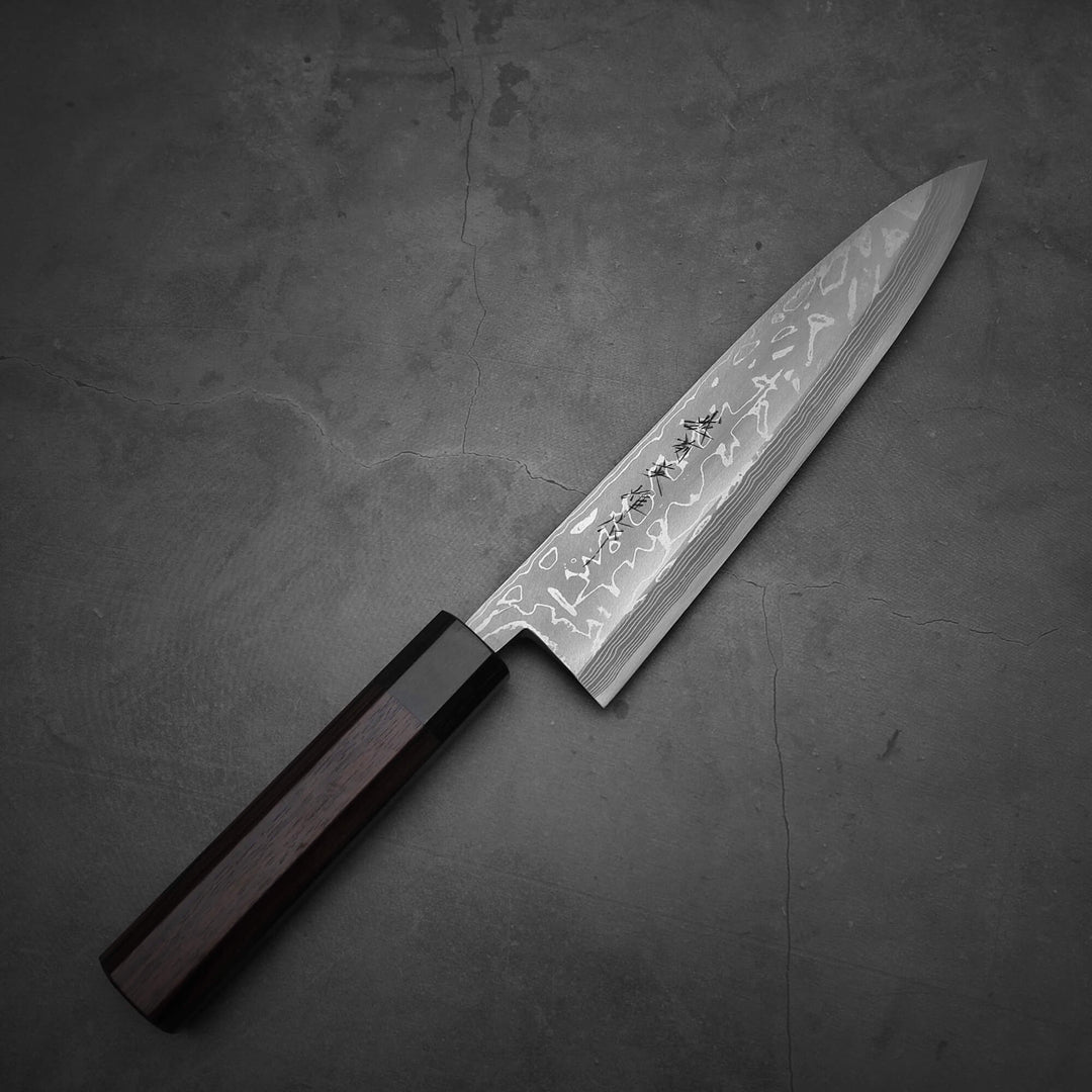 Hideo Kitaoka damascus aogami#2 mioroshi deba 210mm – Zahocho Knives Tokyo