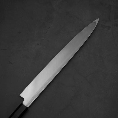 Top view of the blade of Hideo Kitaoka damascus shirogami#2 yanagiba 270mm