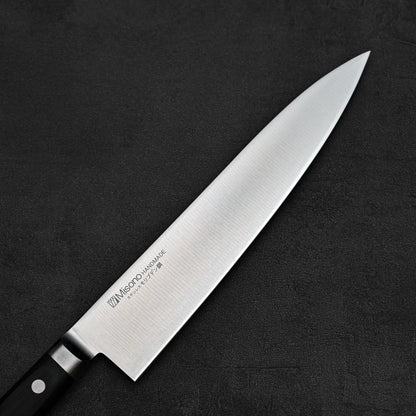 Close up view of the front side of Misono molybdenum steel series gyuto knife 240mm