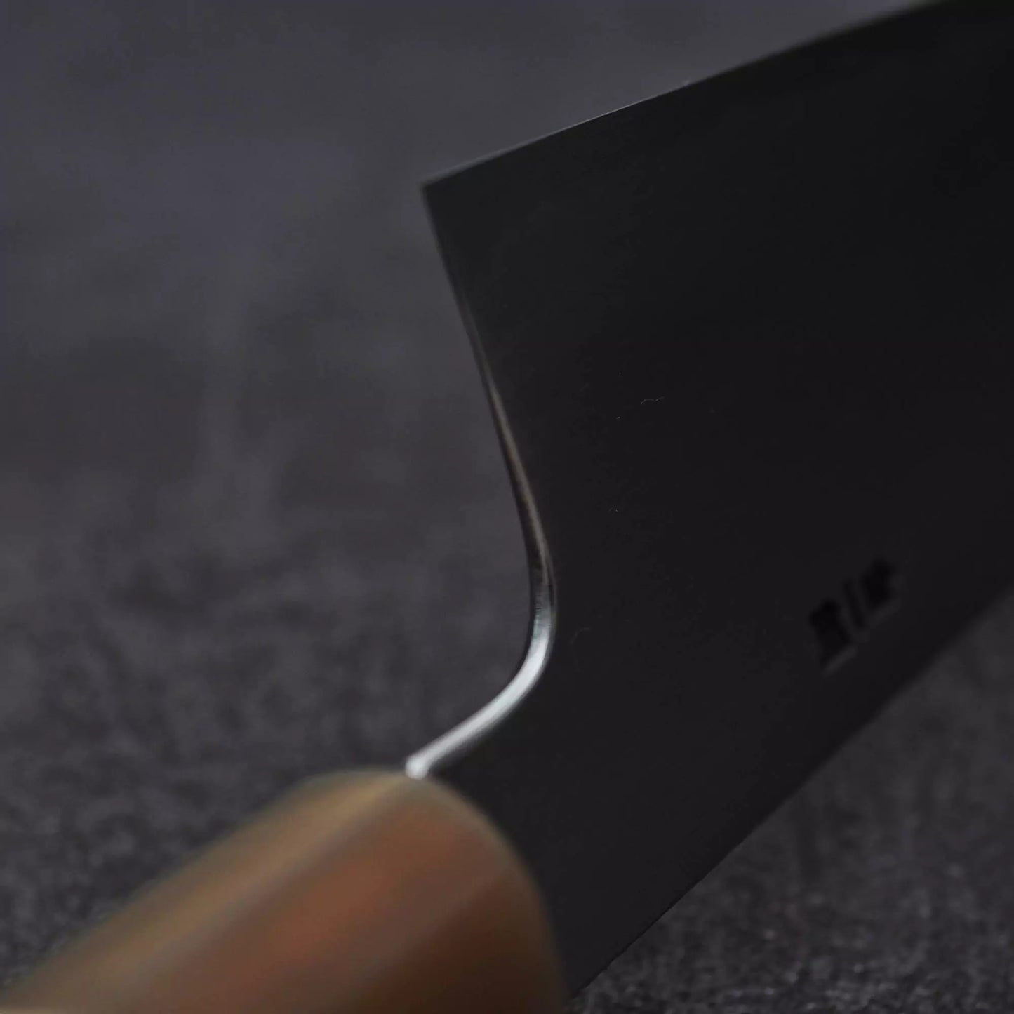 Another close up view of the choil of Nakagawa bokashi shirogami#1 tall gyuto knife