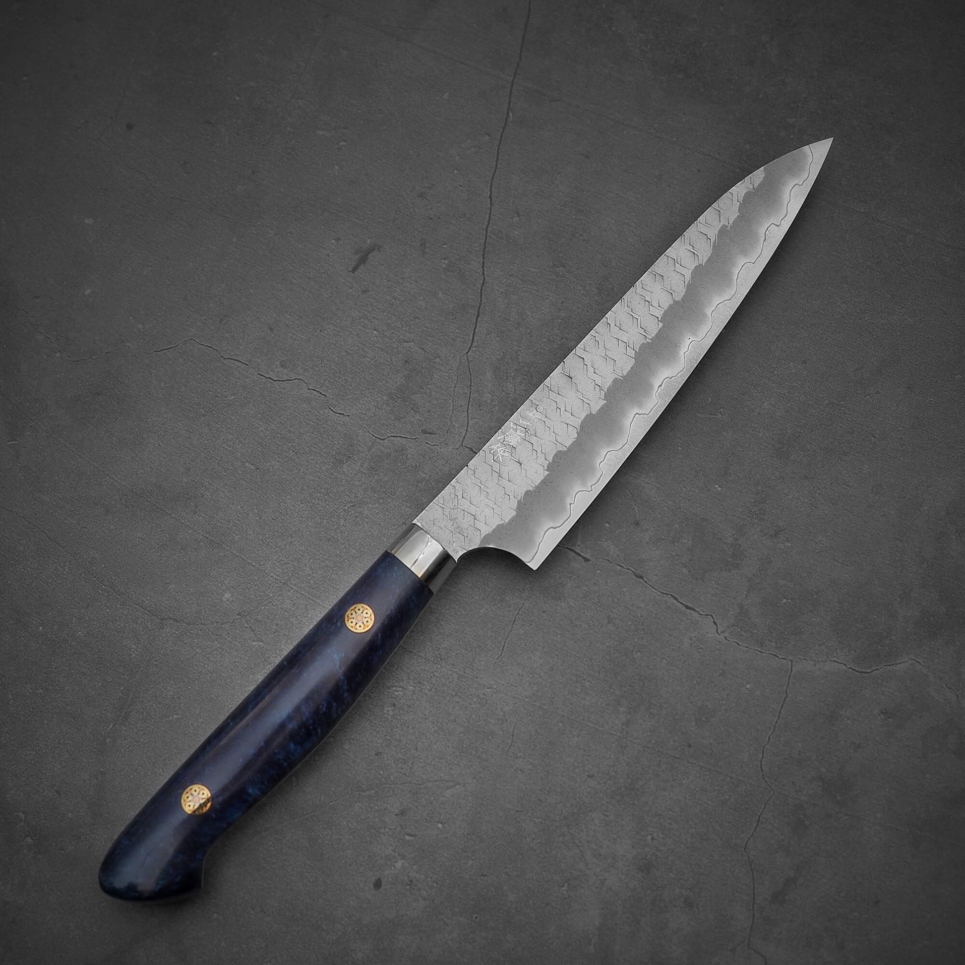 Top view of Nigara tsuchime SG2 petty knife 150mm in diagonal position