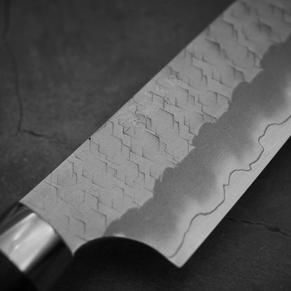 Close up view of the front blade of Nigara tsuchime SG2 petty knife 150mm