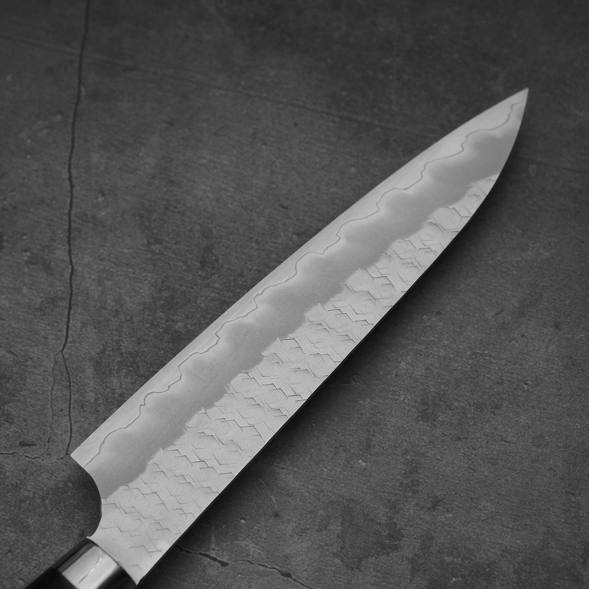 Top view of the other side of the blade of Nigara tsuchime SG2 petty knife 150mm