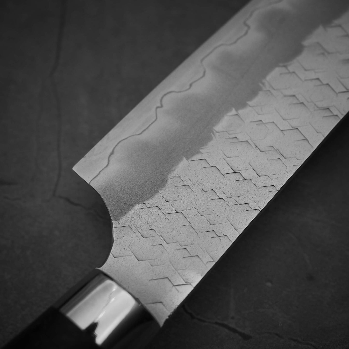 Close up view of the back side of Nigara tsuchime SG2 petty knife 150mm