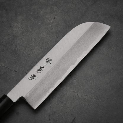 Close up view of the blade of Sakai Takayuki shirogami#3 kamagata usuba knife. Image shows front side
