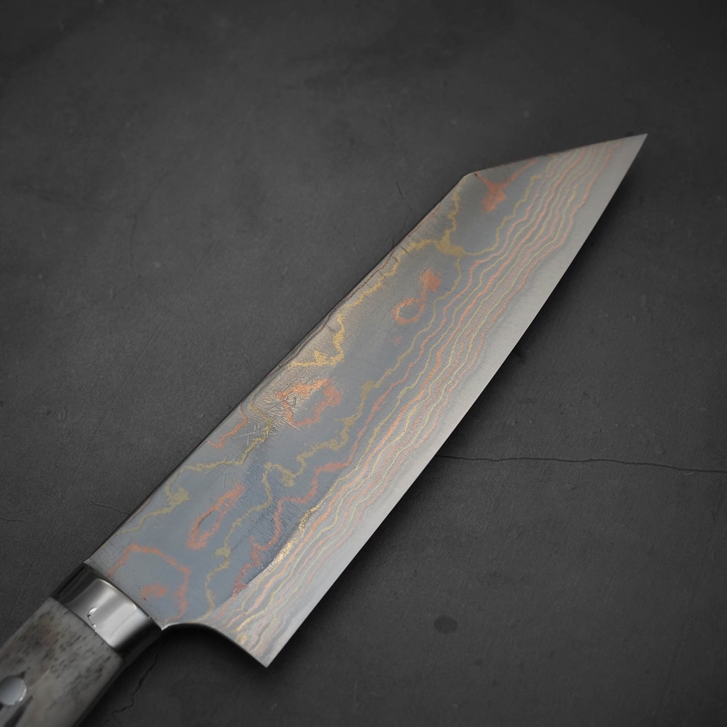 Takeshi Saji rainbow damascus aogami#2 bunka stag handle 180mm