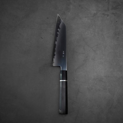 Top down view of Yoshikazu Tanaka AS bunka. This hand-forged Japanese knife is made of aogami super steel.