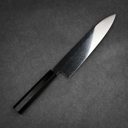 240mm Kenji Togashi honyaki aogami#1 gyuto knife showing complete blade profile