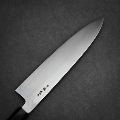 240mm Kenji Togashi honyaki aogami#1 gyuto knife showing full mirror finish