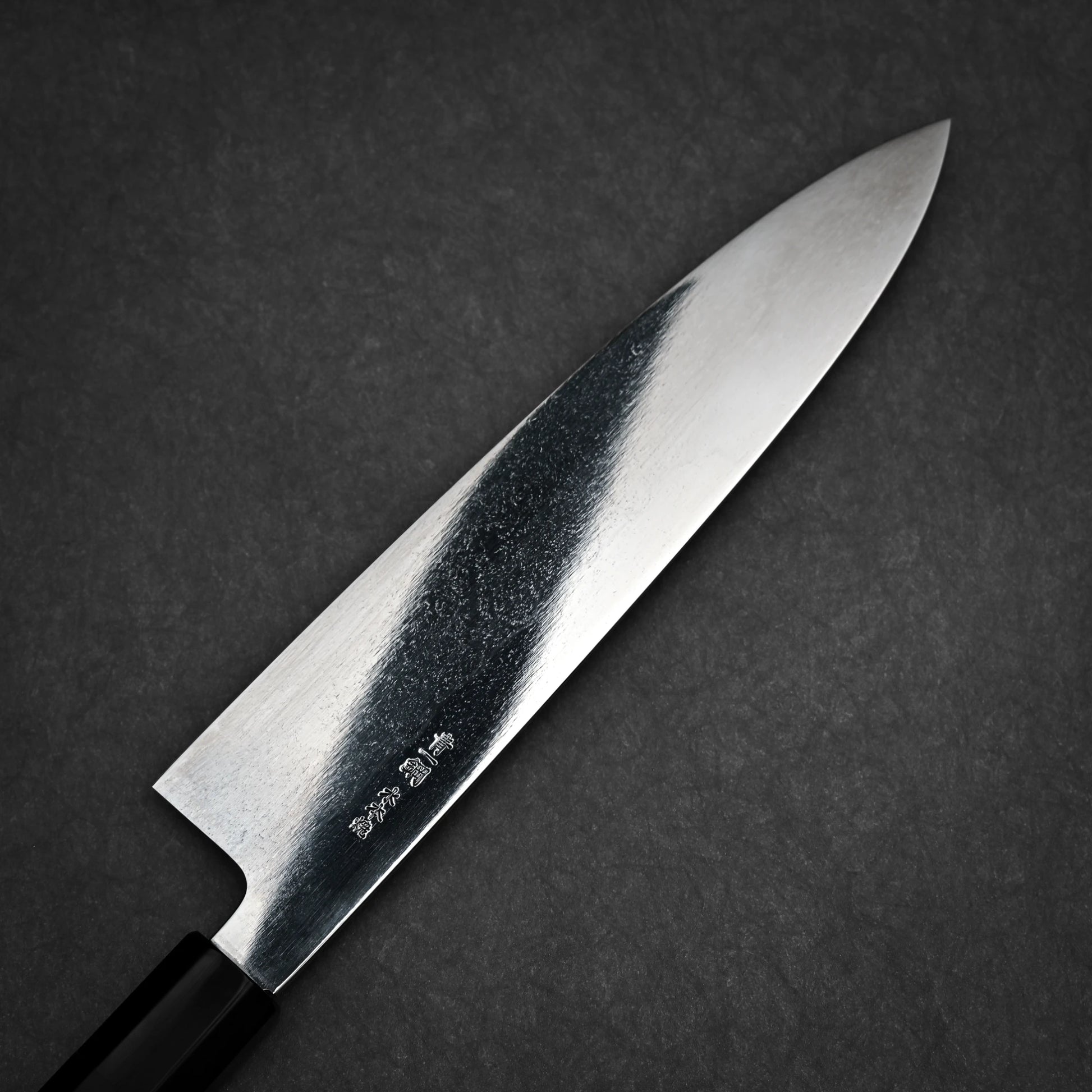 240mm Kenji Togashi honyaki aogami#1 gyuto knife showing banding and mirror finish