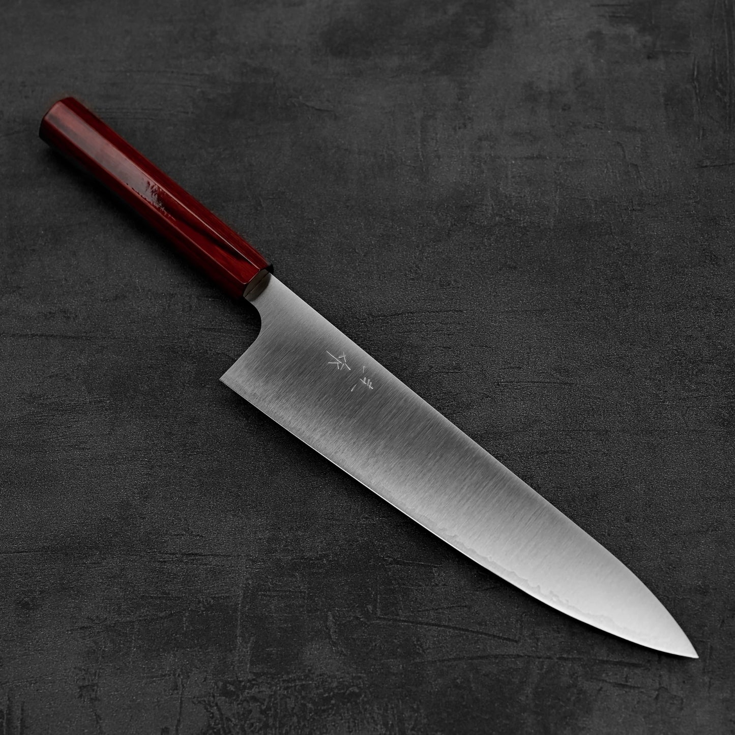 Another top down view of Kei Kobayashi SG2 gyuto knife in diagonal position