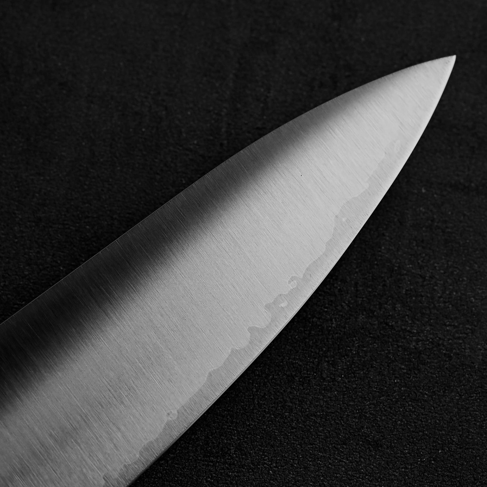 Close up image of the tip of Kei Kobayashi SG2 gyuto knife