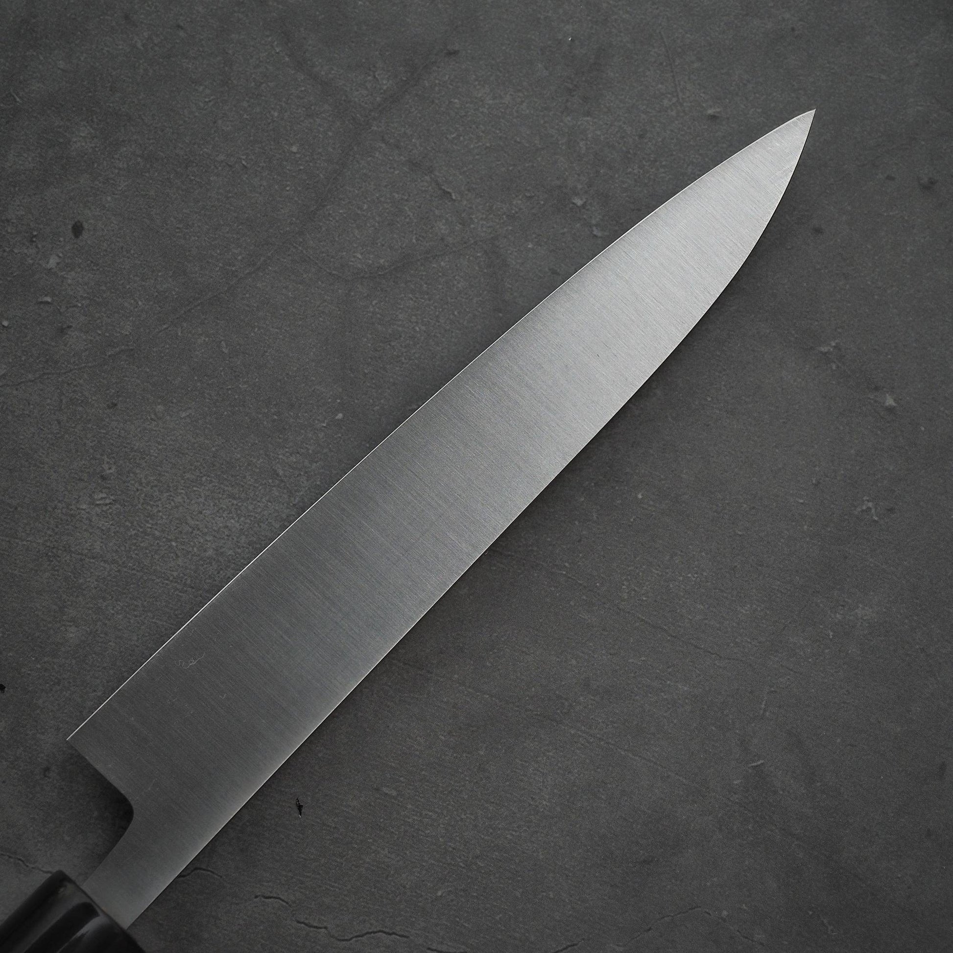 Close up view of the blade of Masamoto KS shirogami#2 petty knife. Image shows the left side
