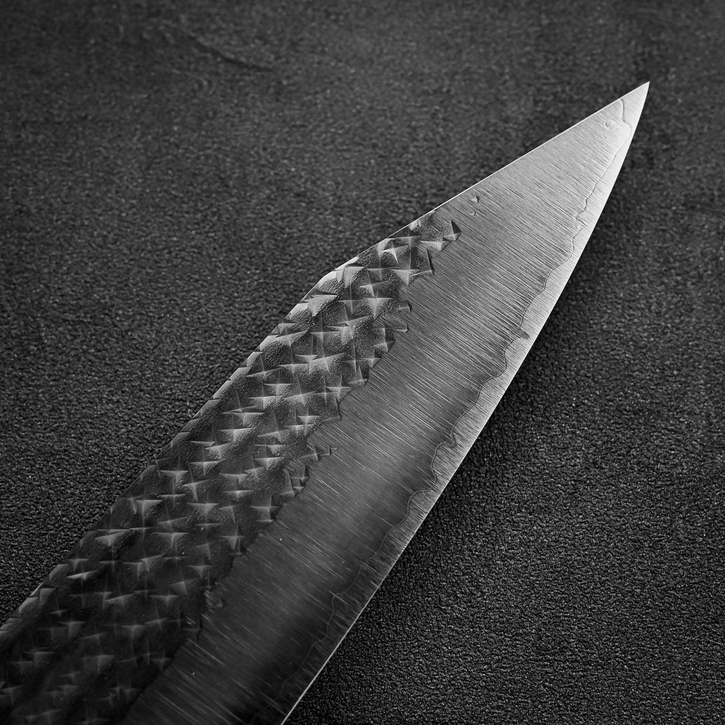 Close up of the tip area of Yu Kurosaki Senko SG2 gyuto knife