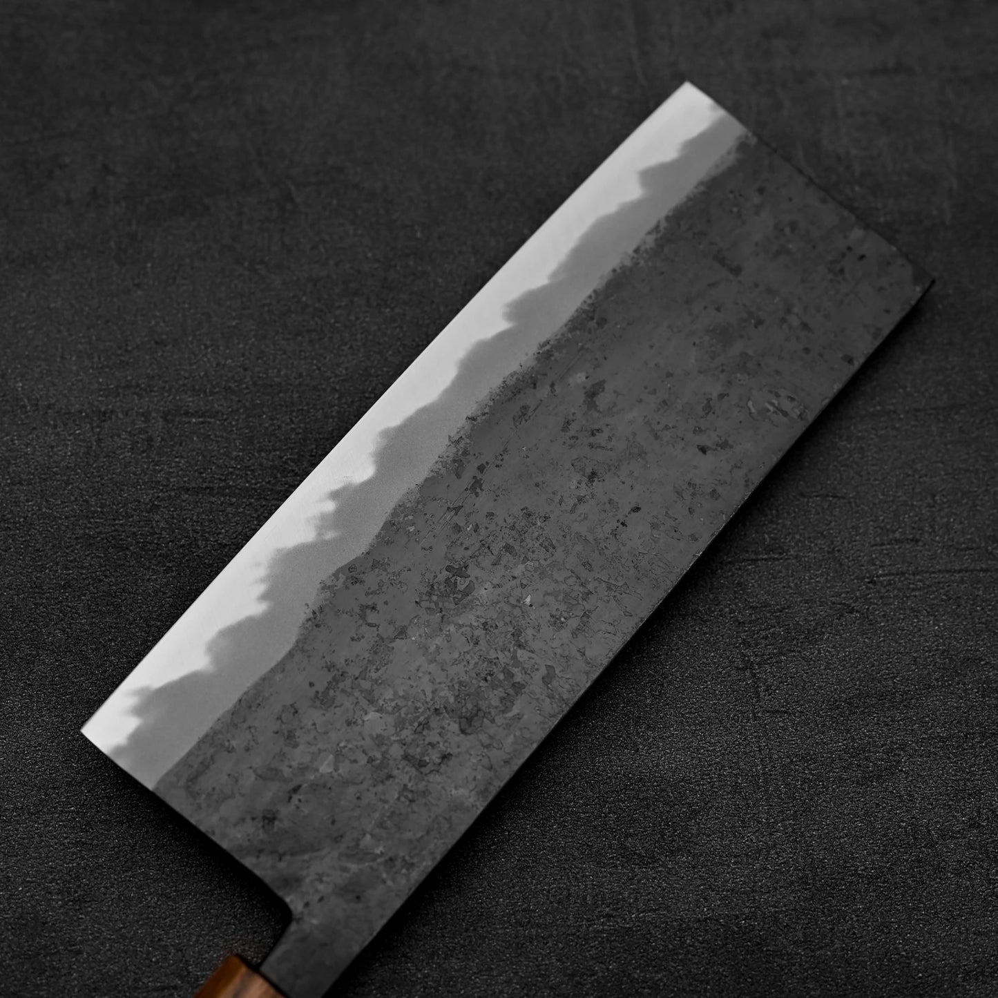 Back side view of Hinokuni kurouchi shirogami#1 chuka bocho knife