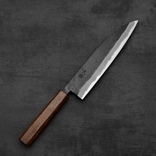 Top down view of Hinokuni kurouchi shirogami#1 gyuto knife