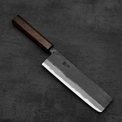 Another top down view of Hinokuni kurouchi shirogami#1 nakiri knife in diagonal position