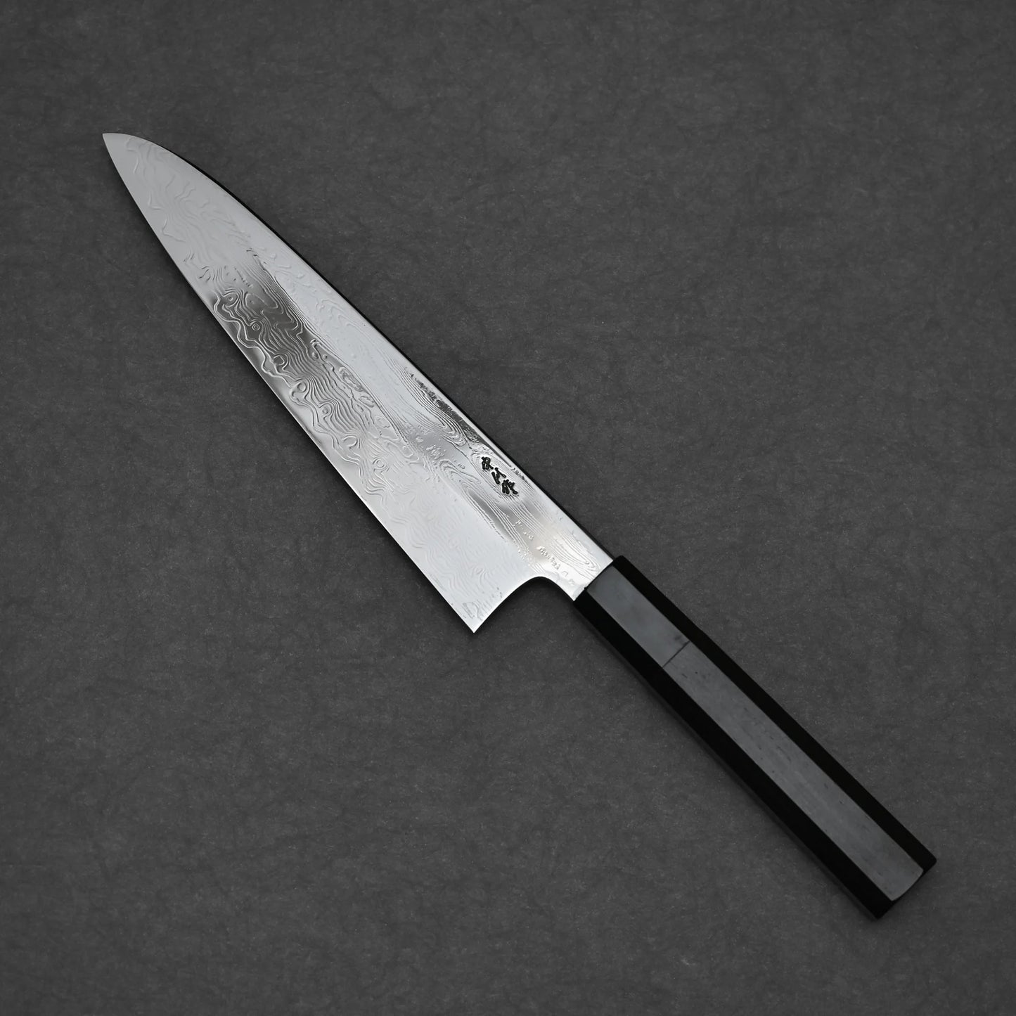 210mm Nakagawa SPG STRIX damascus gyuto knife presenting full blade outline of the left side