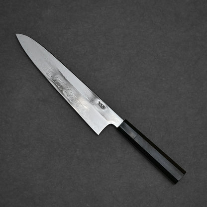 240mm Nakagawa SPG STRIX damascus gyuto knife showing full blade shape of the left side