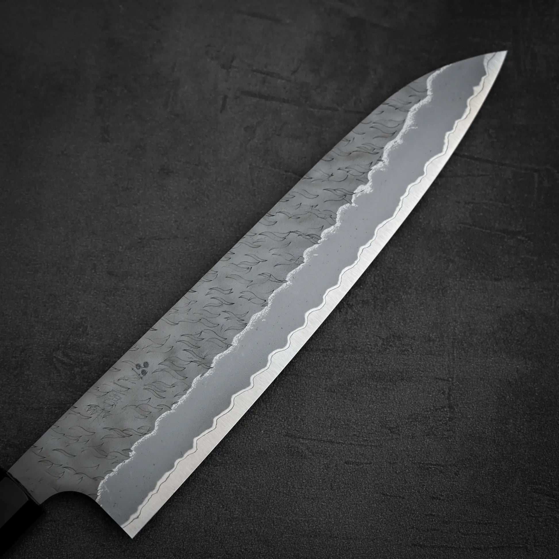 Close up view of Nigara tsuchime AS gyuto knife