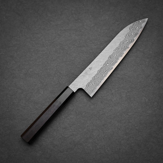 210mm Nigara tsuchime damacsus VG10 gyuto knife showing full profile view