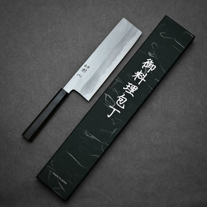 Nakagawa knife aogami#1 210mm nakiri displaying full blade outline with original box