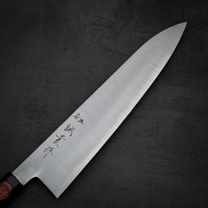 Close up view of the front side of Shigeki Tanaka ginsan gyuto knife