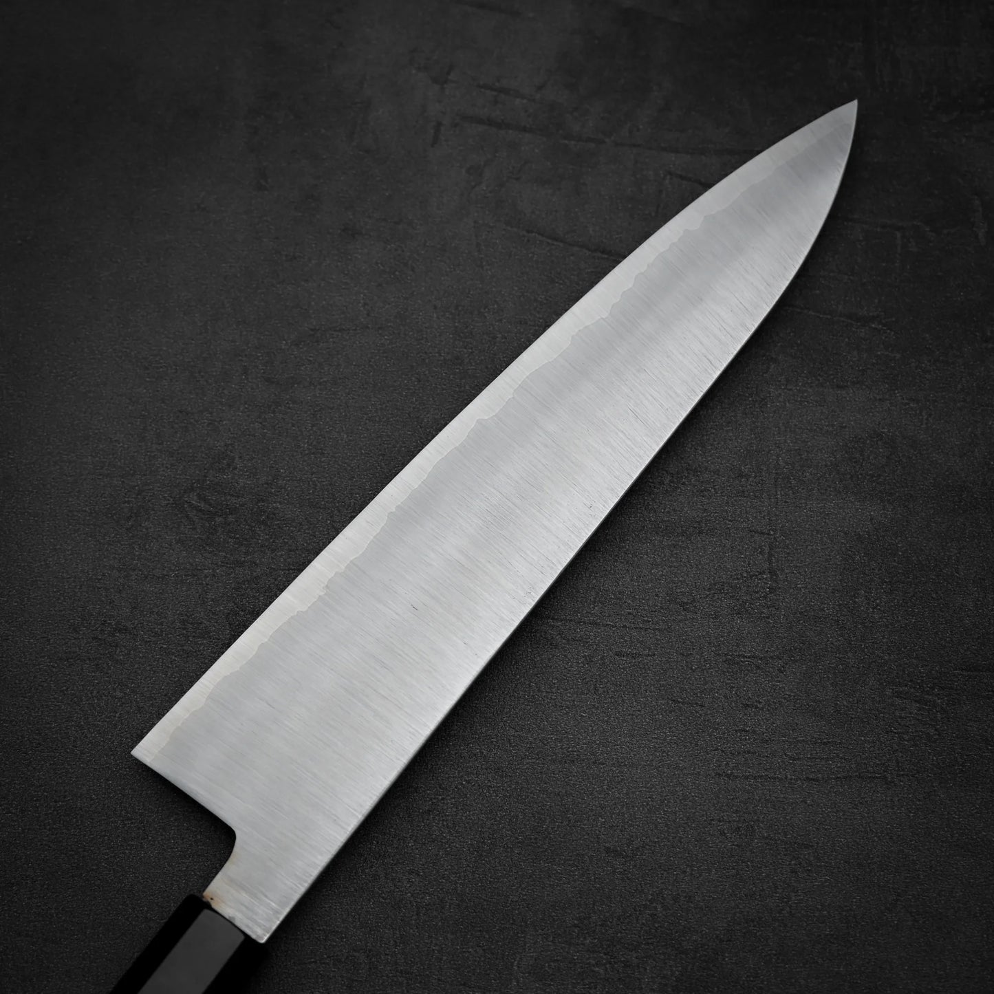 Top down view of the back side of Shigeki Tanaka ginsan gyuto knife