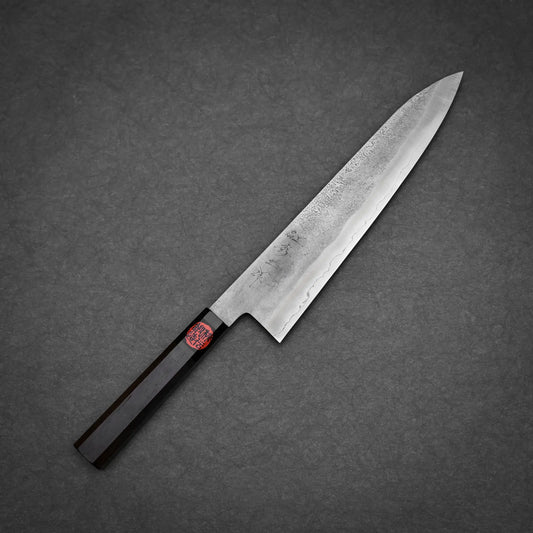 240mm Shigeki Tanaka nashiji ginsan gyuto knife showing full blade profile