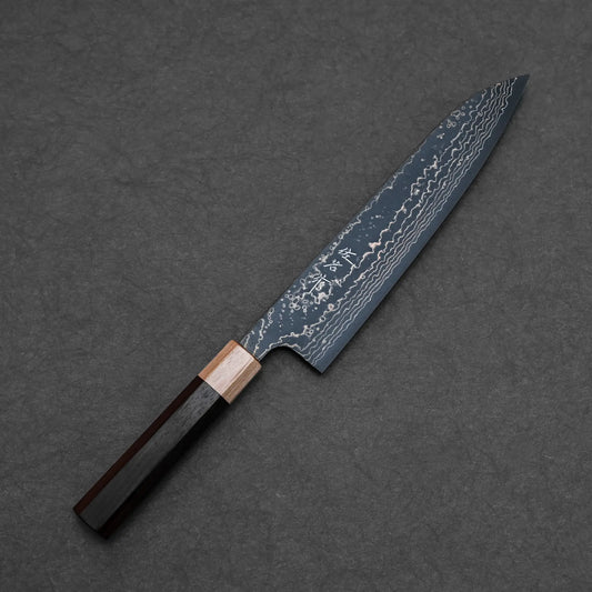 210mm Takeshi Saji knife VG10 Gold damascus gyuto showing full blade profile