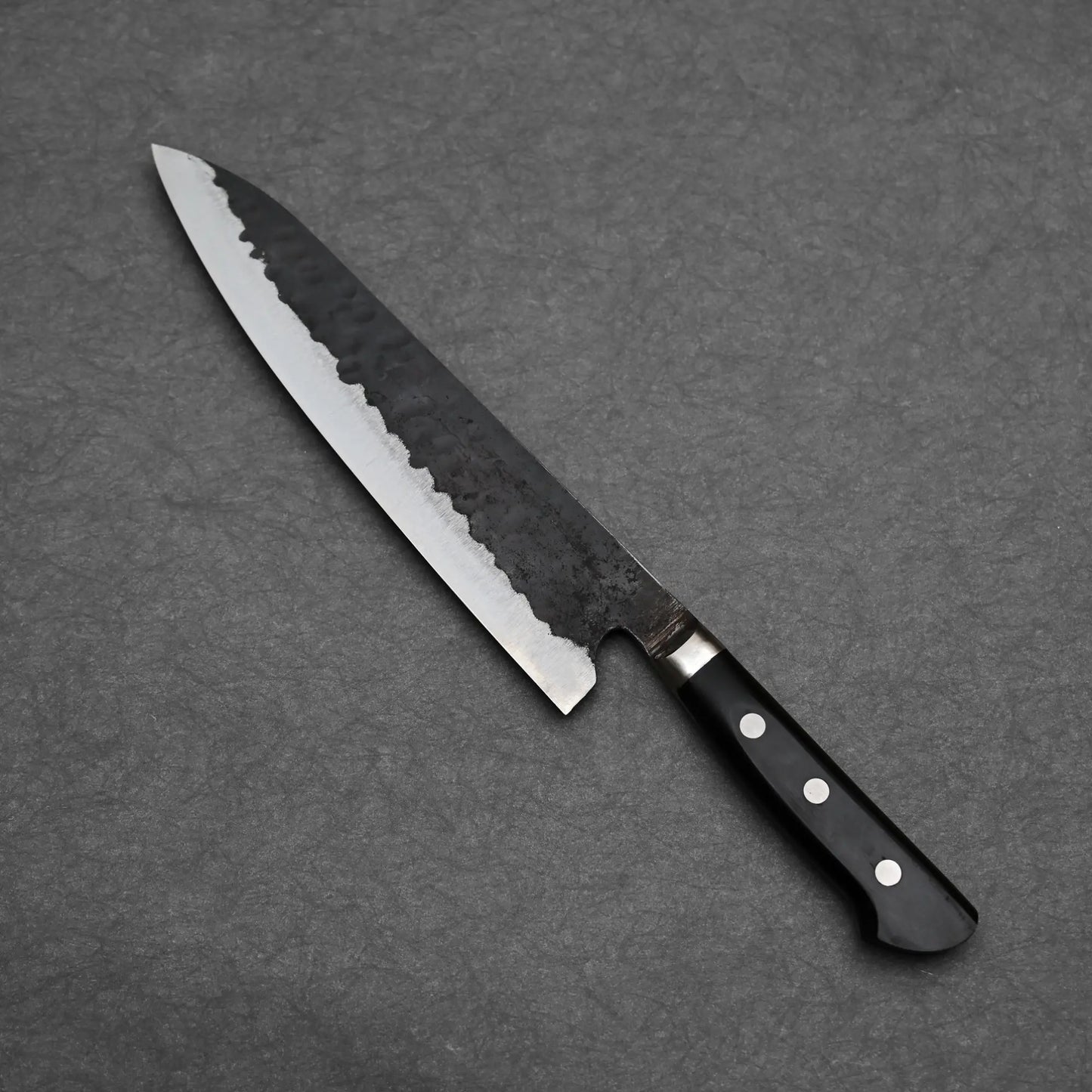 Teruyasu Fujiwara 240mm Denka gyuto knife demonsrating full blade shape