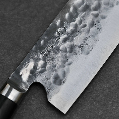 Close-up shot of the maker's mark on 165mm Teruyasu Fujiwara knife Maboroshi shirogami#1 nakiri