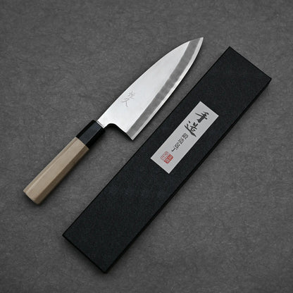 Tsunehisa knife ginsan 180mm deba capturing full blade length with box