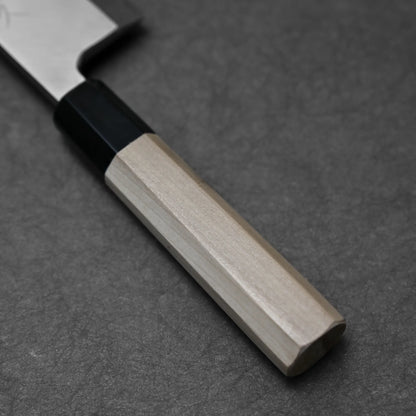 Close-up shot of the handle of Tsunehisa knife ginsan 180mm deba