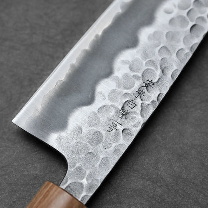 Close-up shot of the left side of 170mm Tsunehisa knife tsuchime shirogami#2 santoku