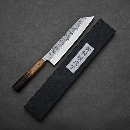 210mm Tsunehisa knife nashiji SLD kiritsuke gyuto illustrating full blade profile with box on the side