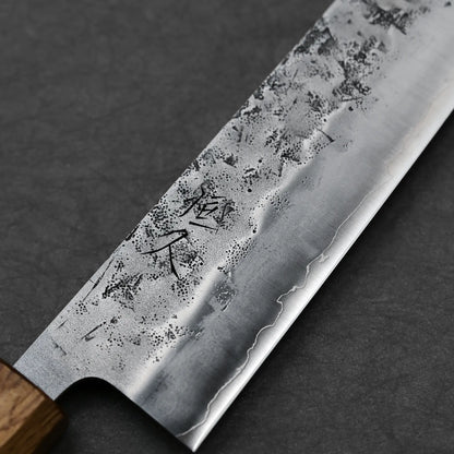 Close-up shot of the right side of 210mm Tsunehisa knife nashiji SLD kiritsuke gyuto